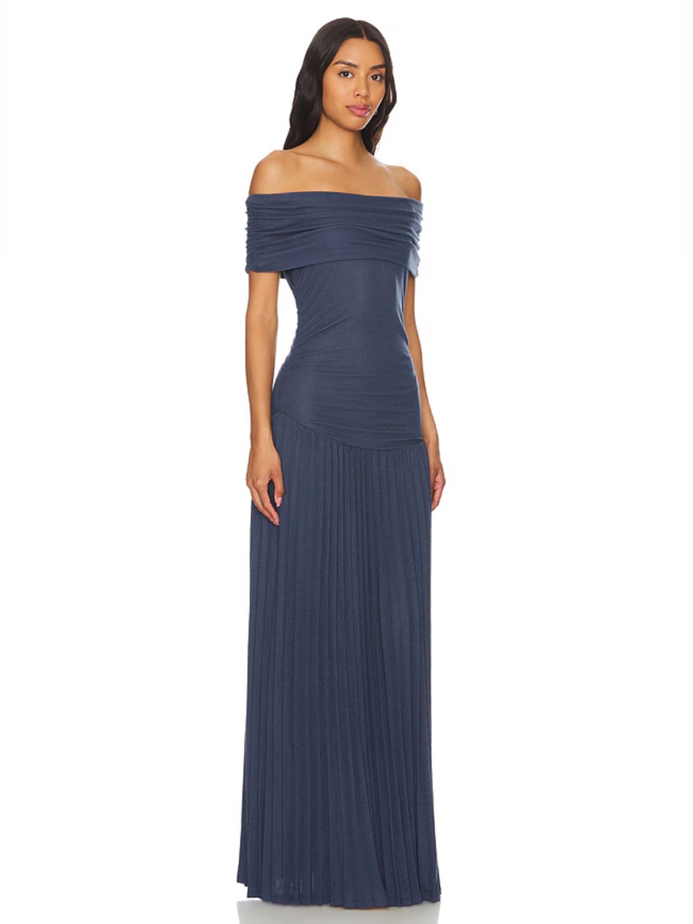 Lioness Field of Dreams Revolve Navy Maxi Dress Off-Shoulder